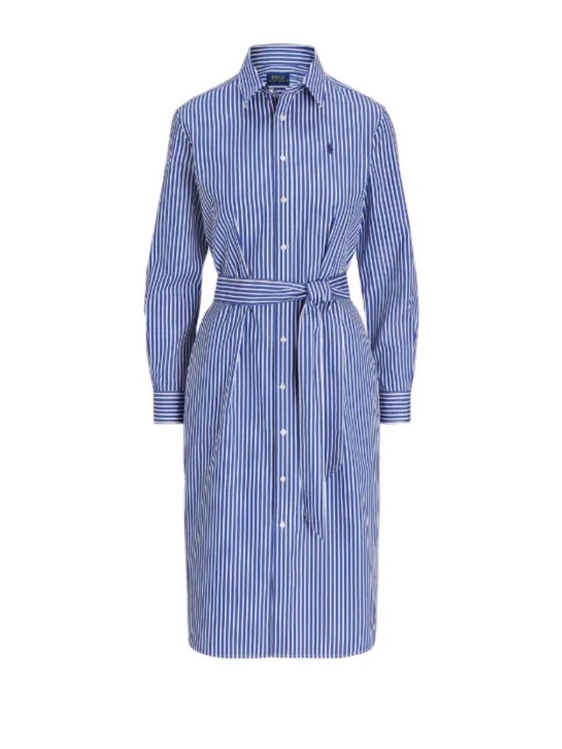 Polo Ralph Lauren New Size 2 Stripped-Pattern Belted Midi Dress Msrp $453